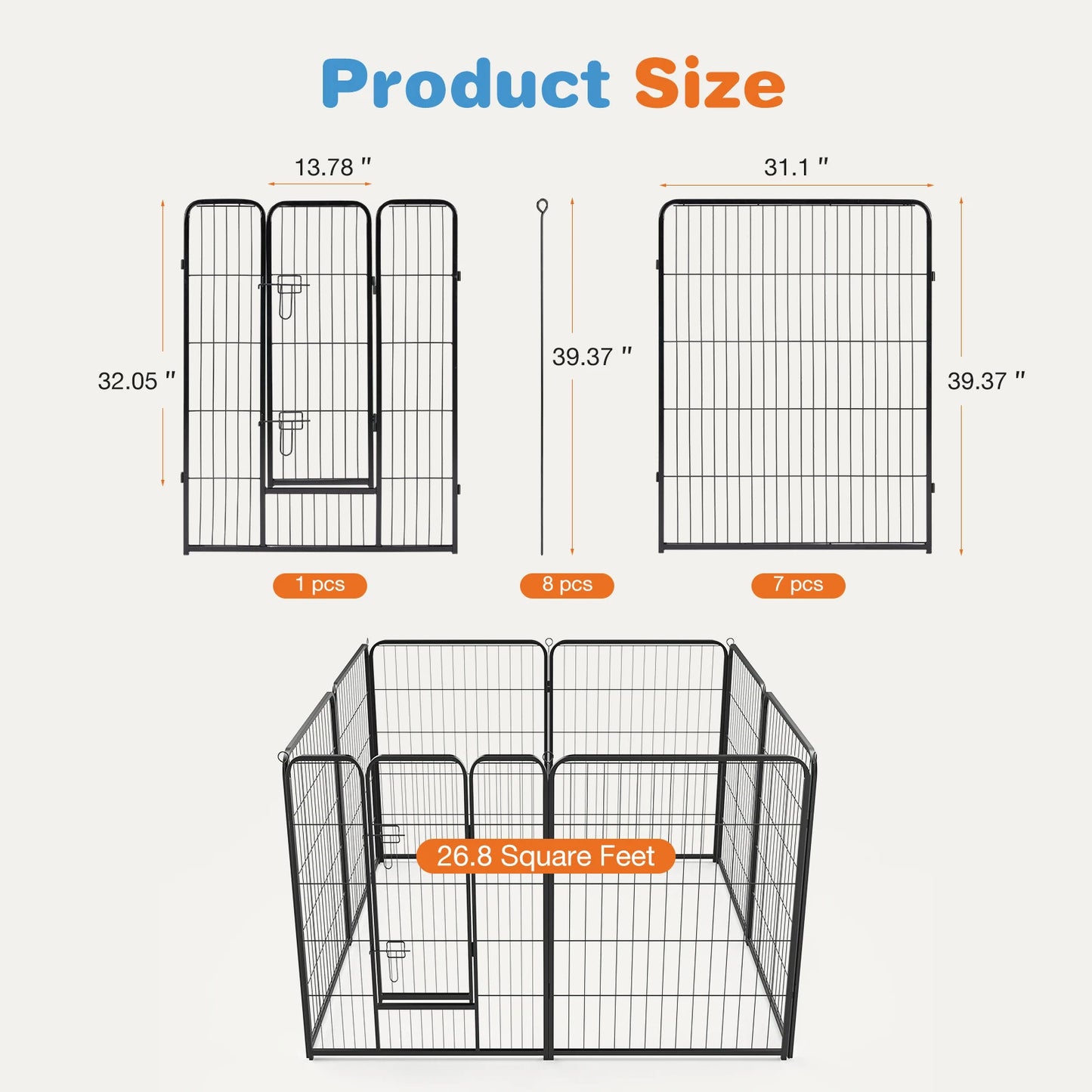 8 Panel Heavy Duty Metal Dog Pen Indoors Outdoors Versatile