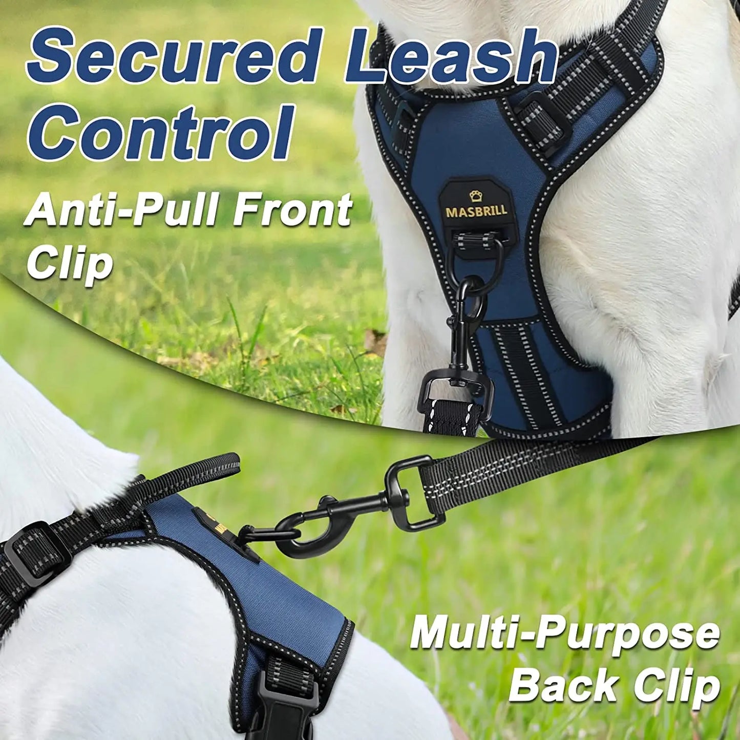 Easy Control Adjustable Reflective Nylon Dog Vest Harness with 2 Metal Leash Hooks