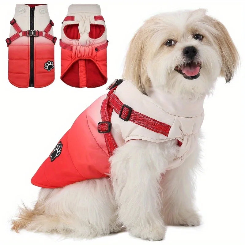 Warm Dog Jacket With Harness and Zipper