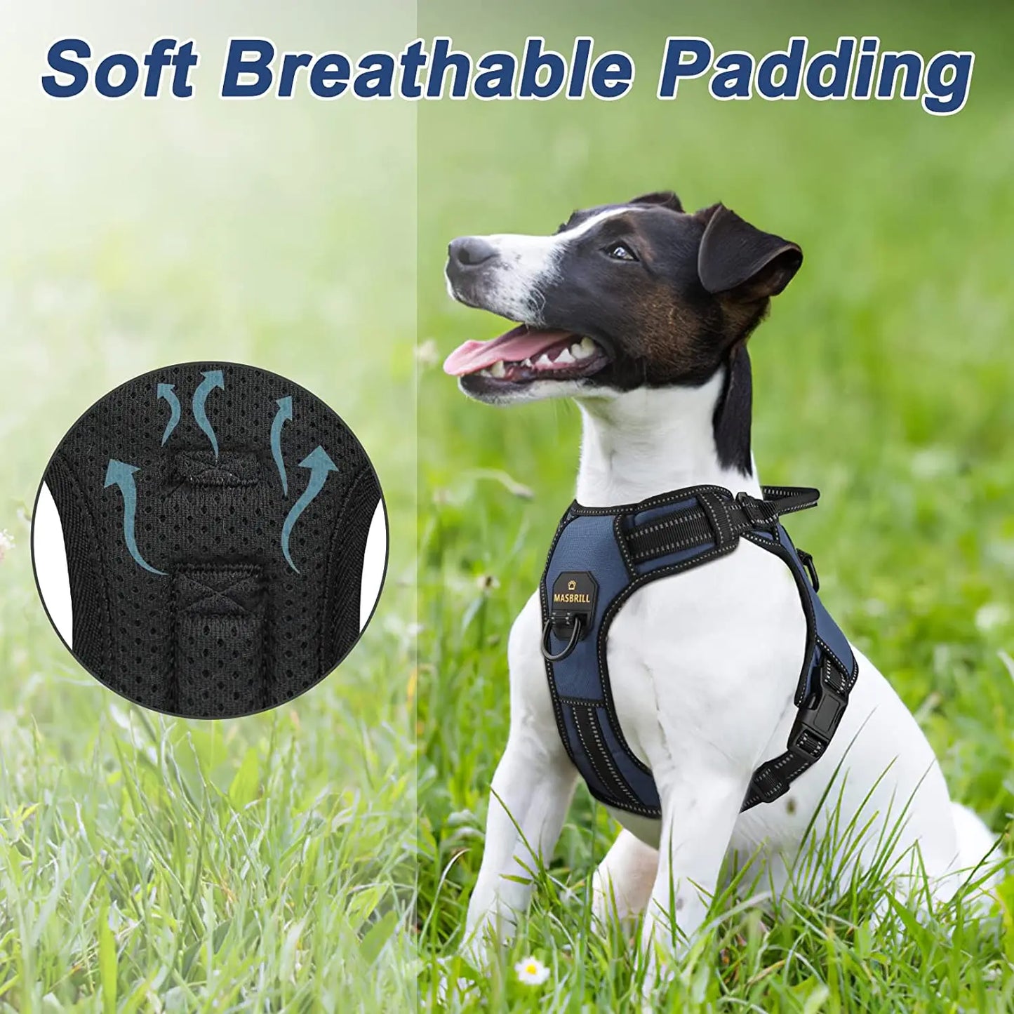 Easy Control Adjustable Reflective Nylon Dog Vest Harness with 2 Metal Leash Hooks