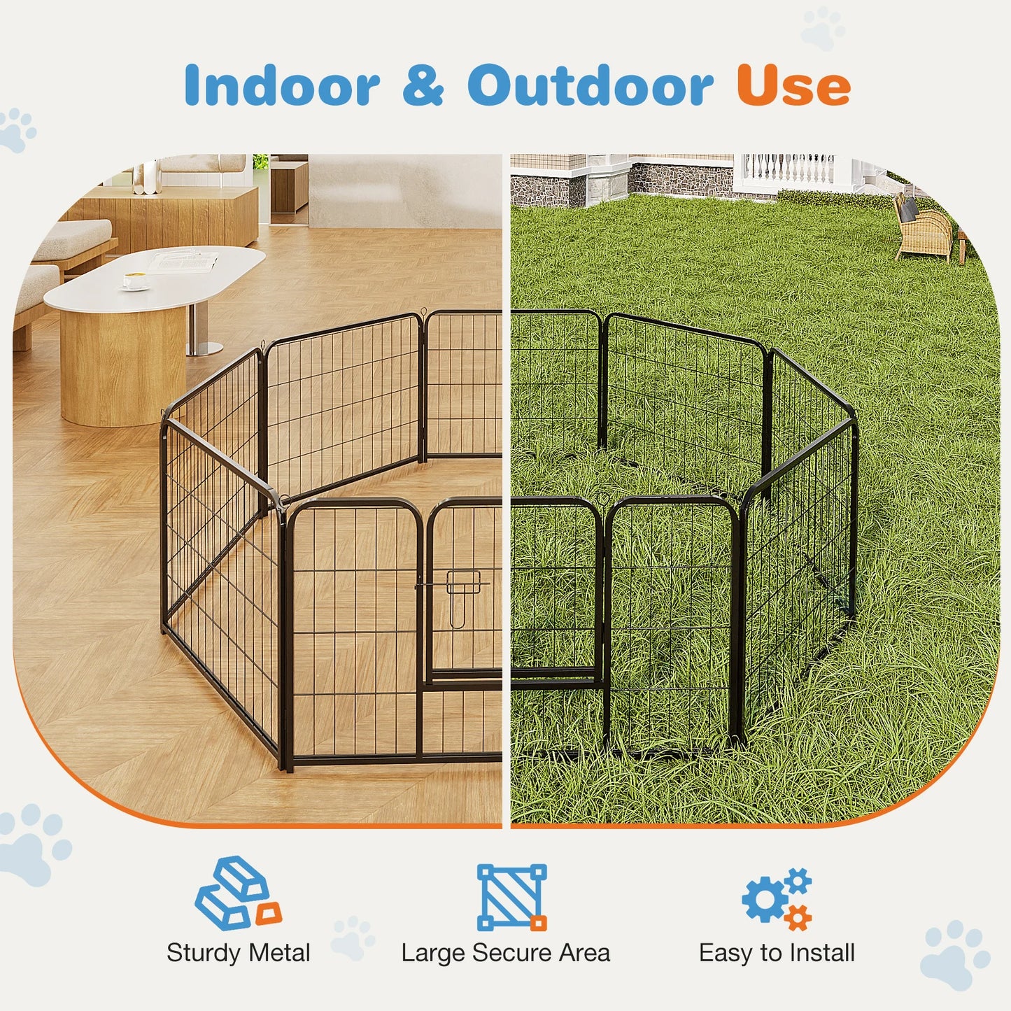 8 Panel Heavy Duty Metal Dog Pen Indoors Outdoors Versatile