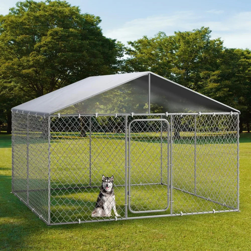 10×10FT Outdoor Heavy Duty Chain Link Dog Kennel with Lock