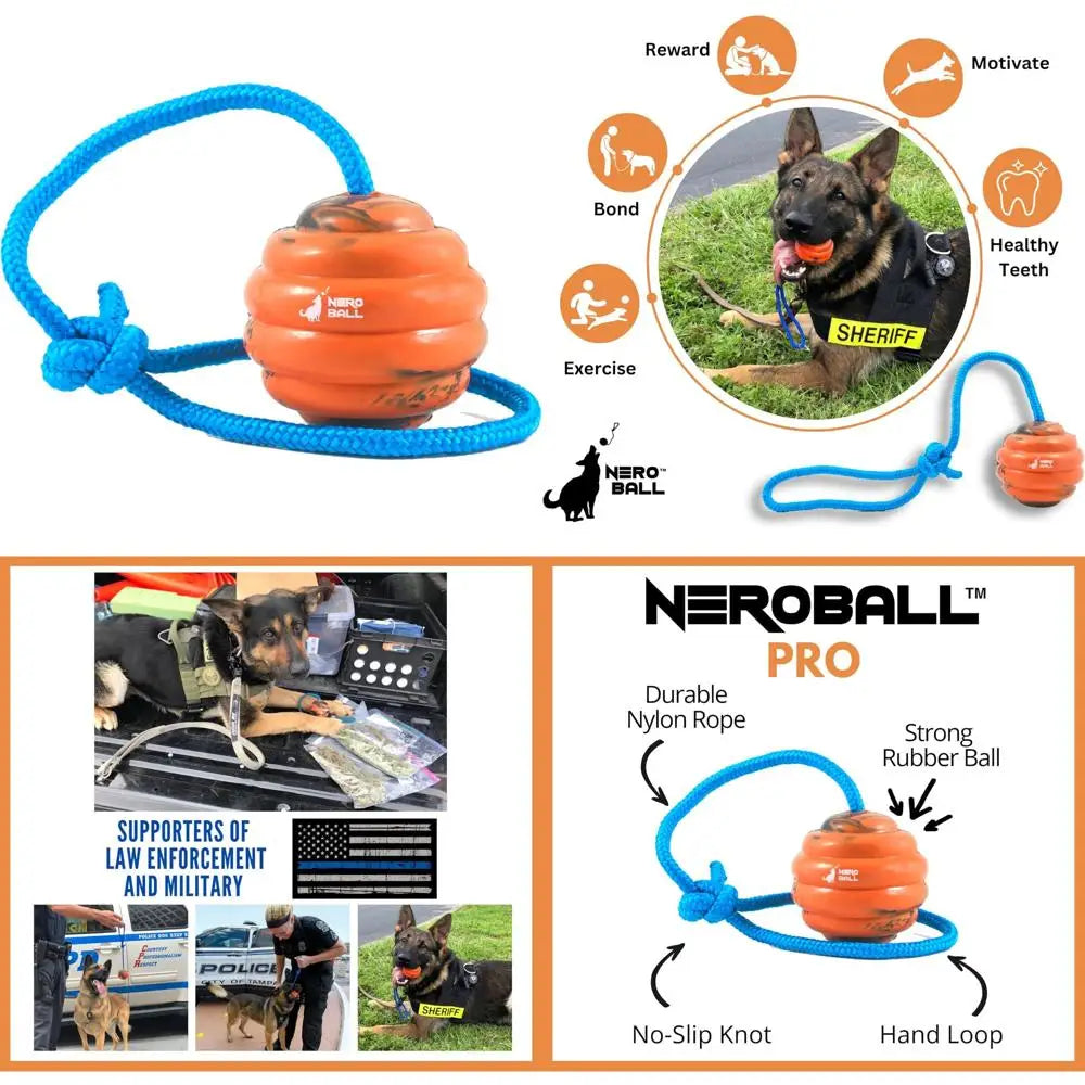 Pro K9 Dog Training Ball on Rope Natural Rubber Durable
