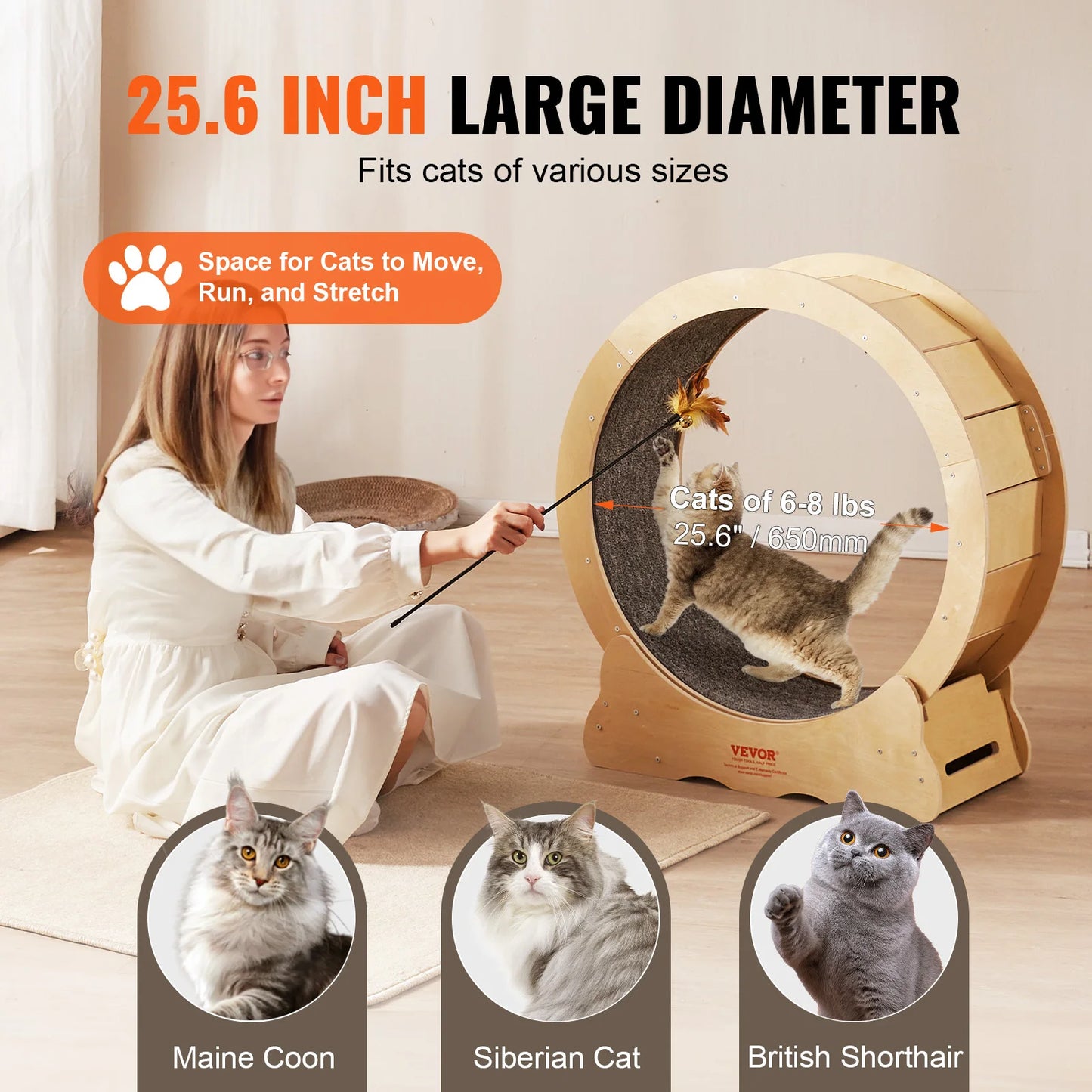 Cat Exercise Wheel Natural Wood Silent Running Treadmill