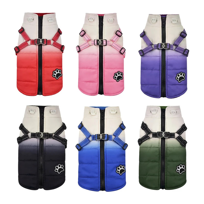 Warm Dog Jacket With Harness and Zipper