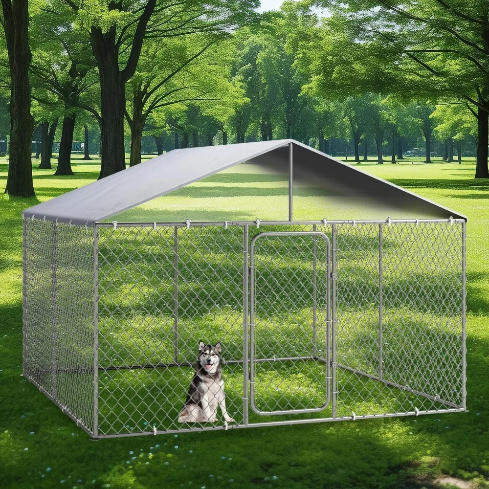 10×10FT Outdoor Heavy Duty Chain Link Dog Kennel with Lock