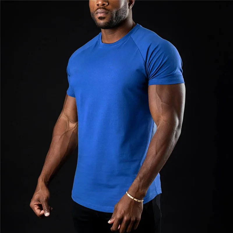 Plain Gym Tee For Mens Cotton Breathable Slim Fit Workout