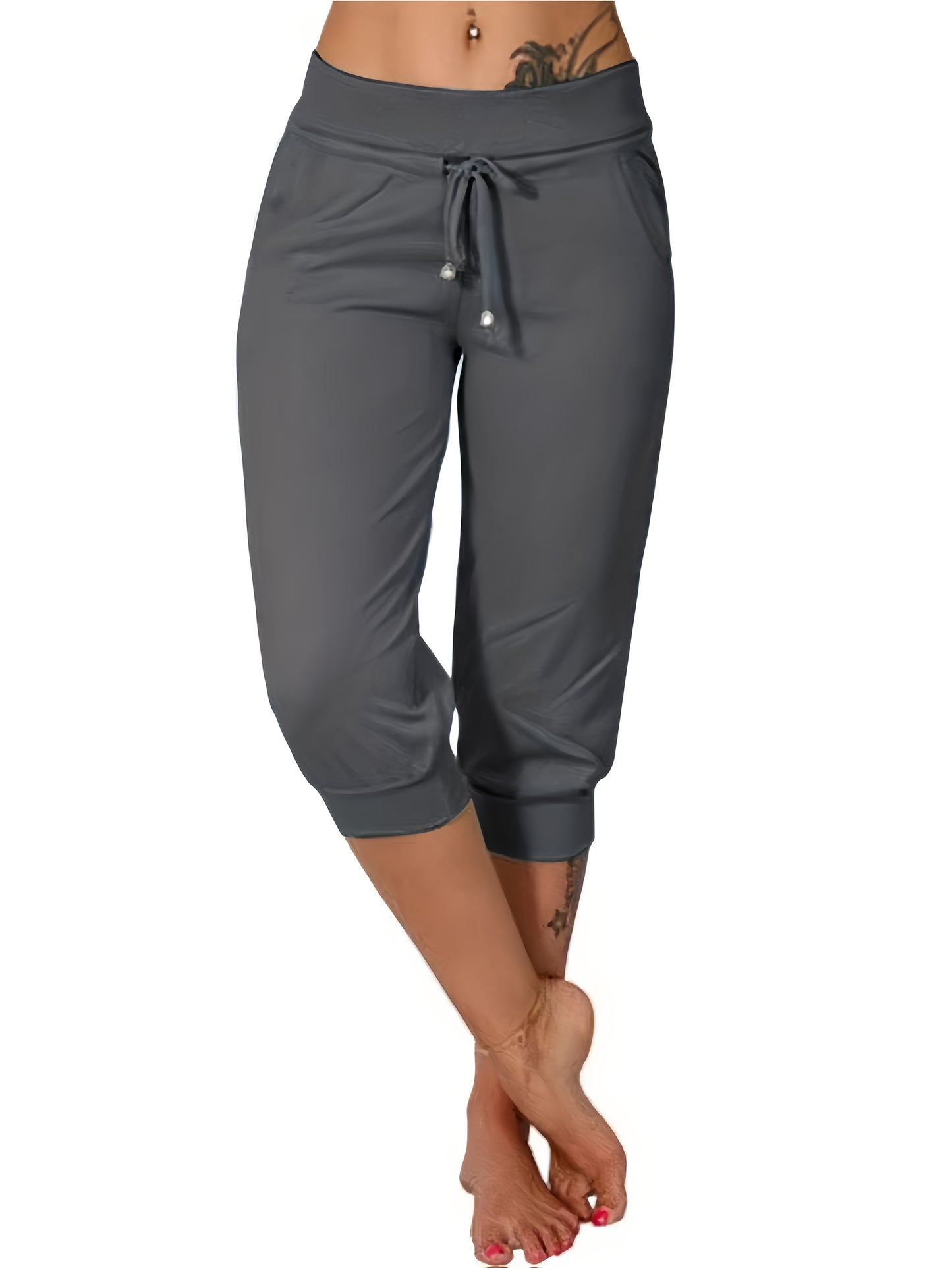 3pcs Women's7/8 Length Casual High Waist Drawstring Pants with Pockets
