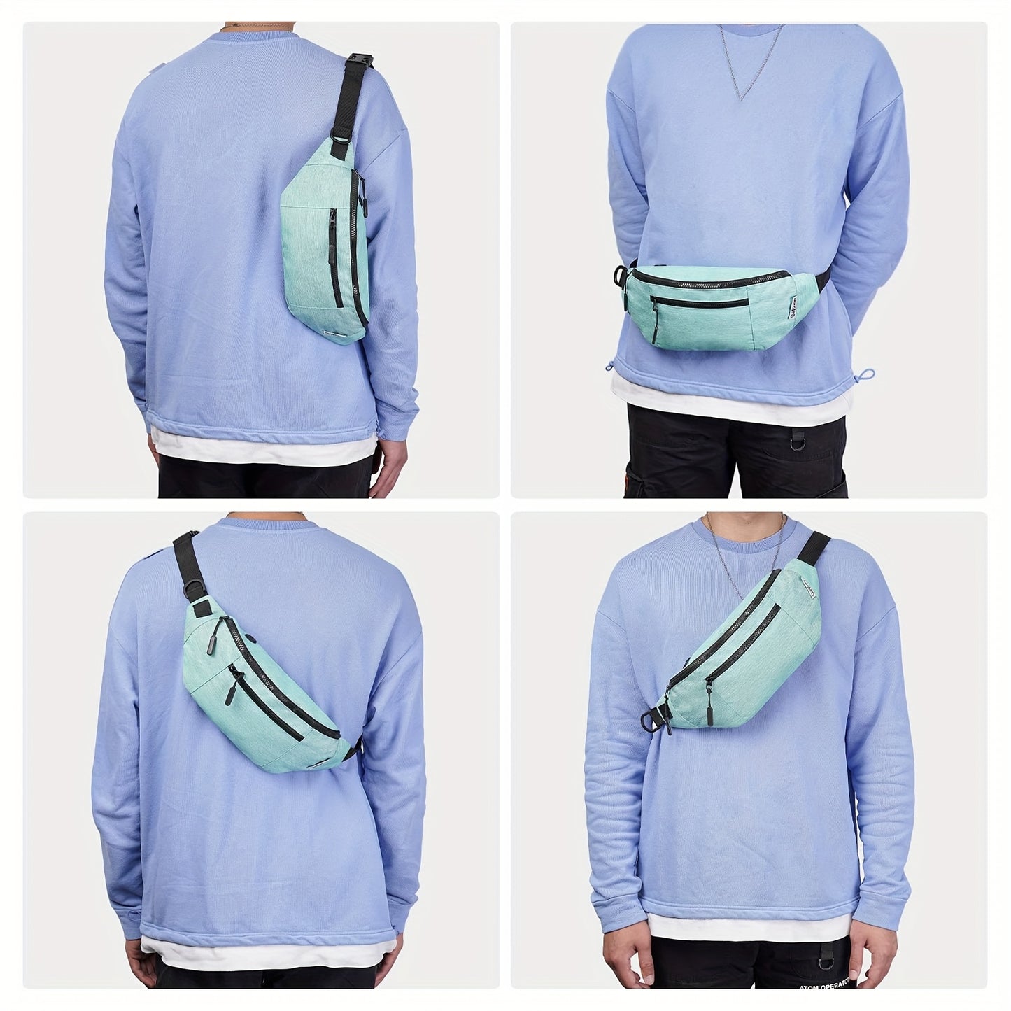Nylon Waist Pack With Zipper Closure And Hands Free Strap