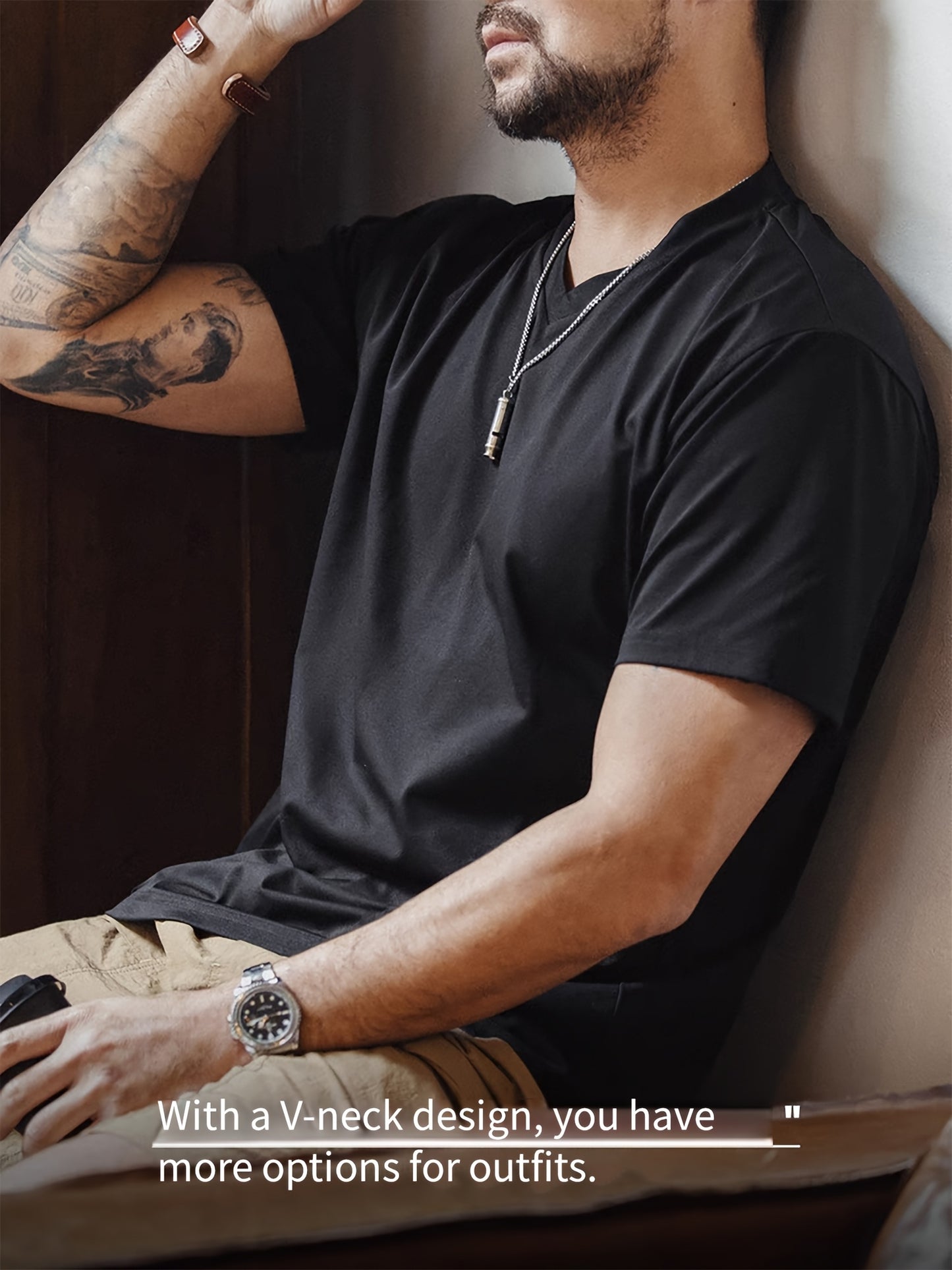 3pcs Men's Casual Sports V-neck T-shirt