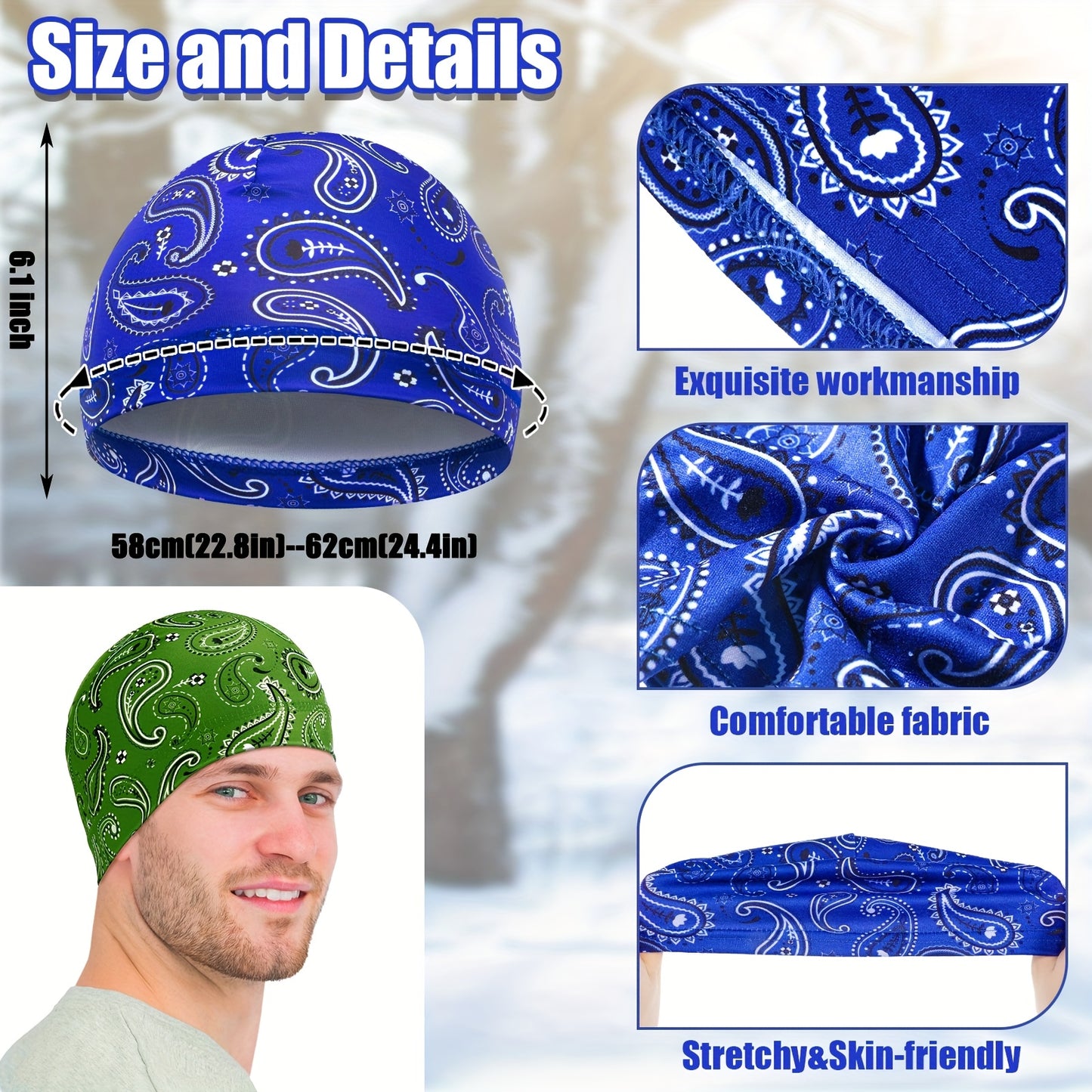 Silk Cooling Skull Beanie Caps 6 Pack Paisley Pattern Sweat Wicking