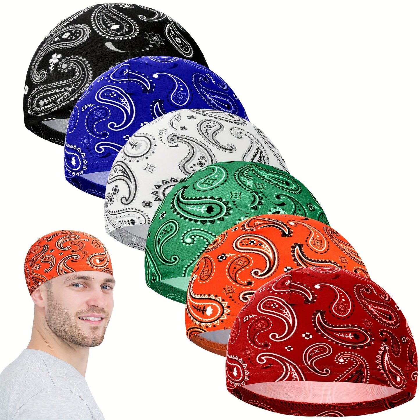 Silk Jacquard Cooling Beanie Cap Paisley Sweat Wicking