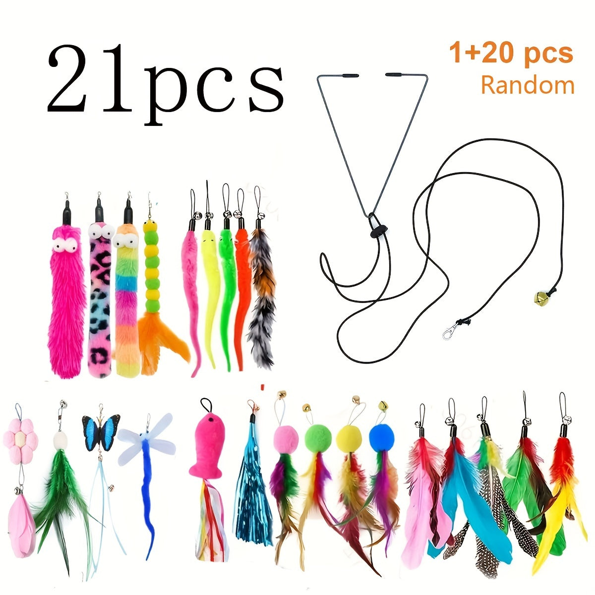 Premium Plush Cat Toys Set With Feather Wands For Cats