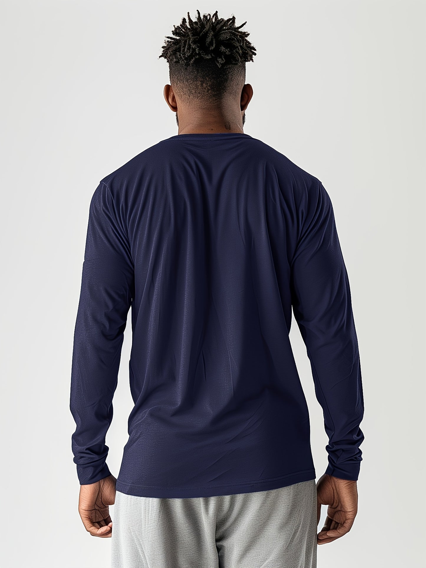 5pcs Men's Quick-Dry Moisture-Wicking Crew Neck Long Sleeve T-Shirts - Solid Color