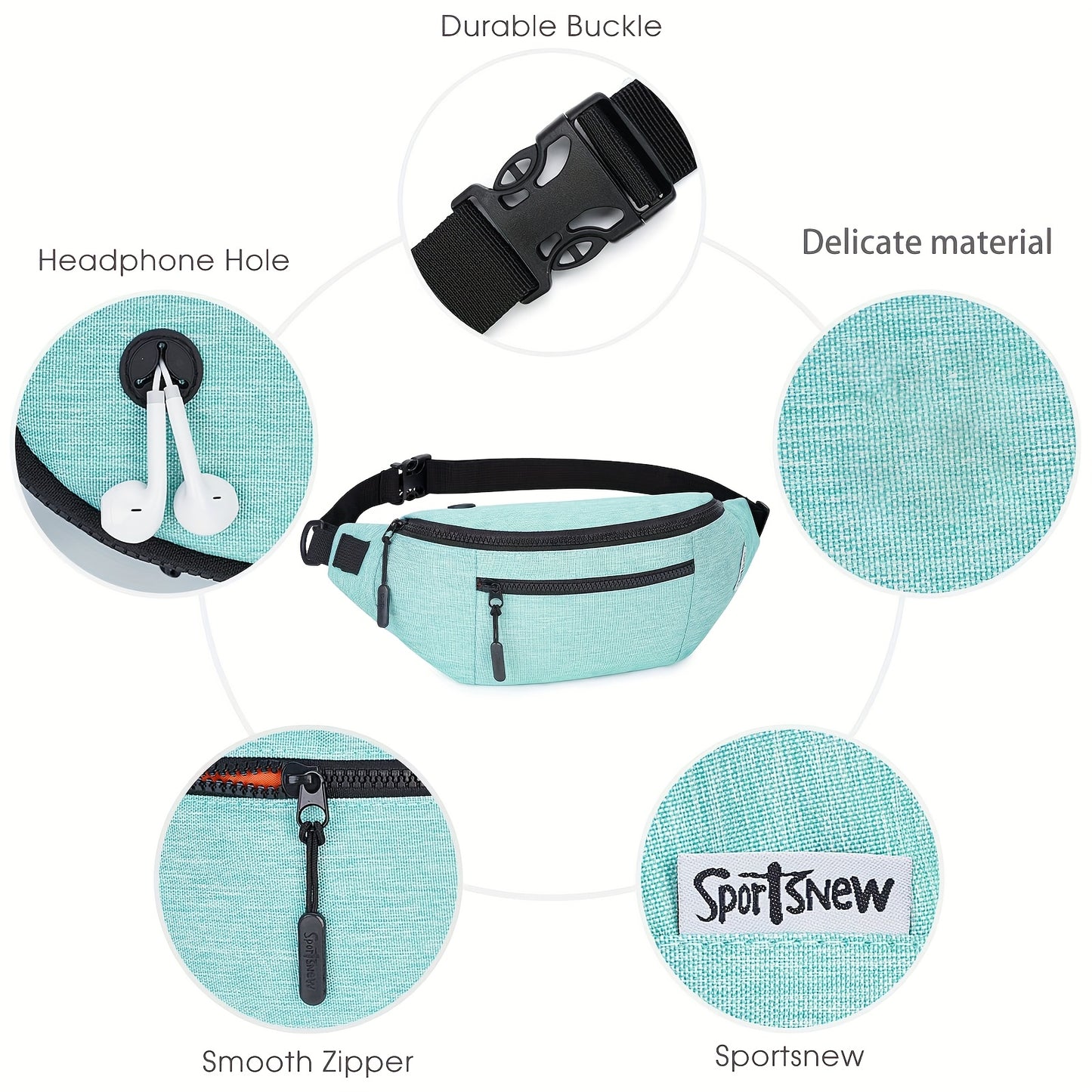 Nylon Waist Pack With Zipper Closure And Hands Free Strap