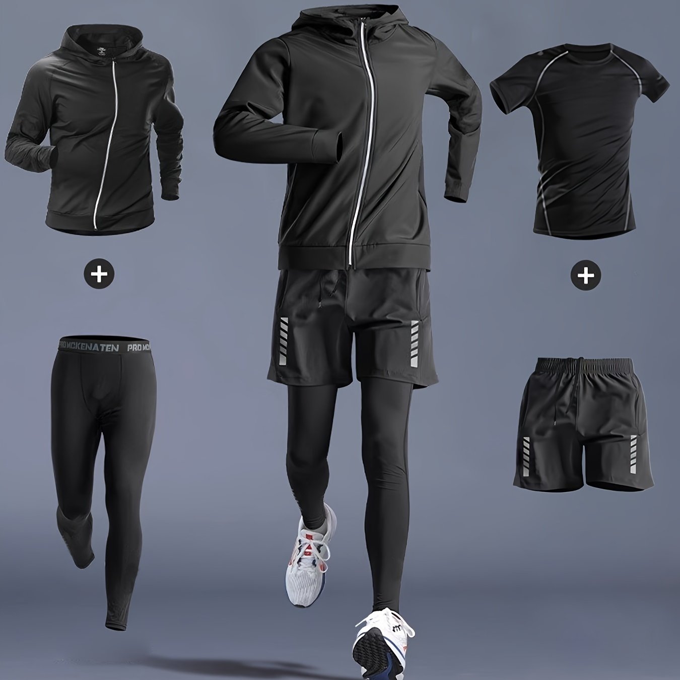 Men 4 Piece Polyester Sports Set High Stretch Skinny Fit