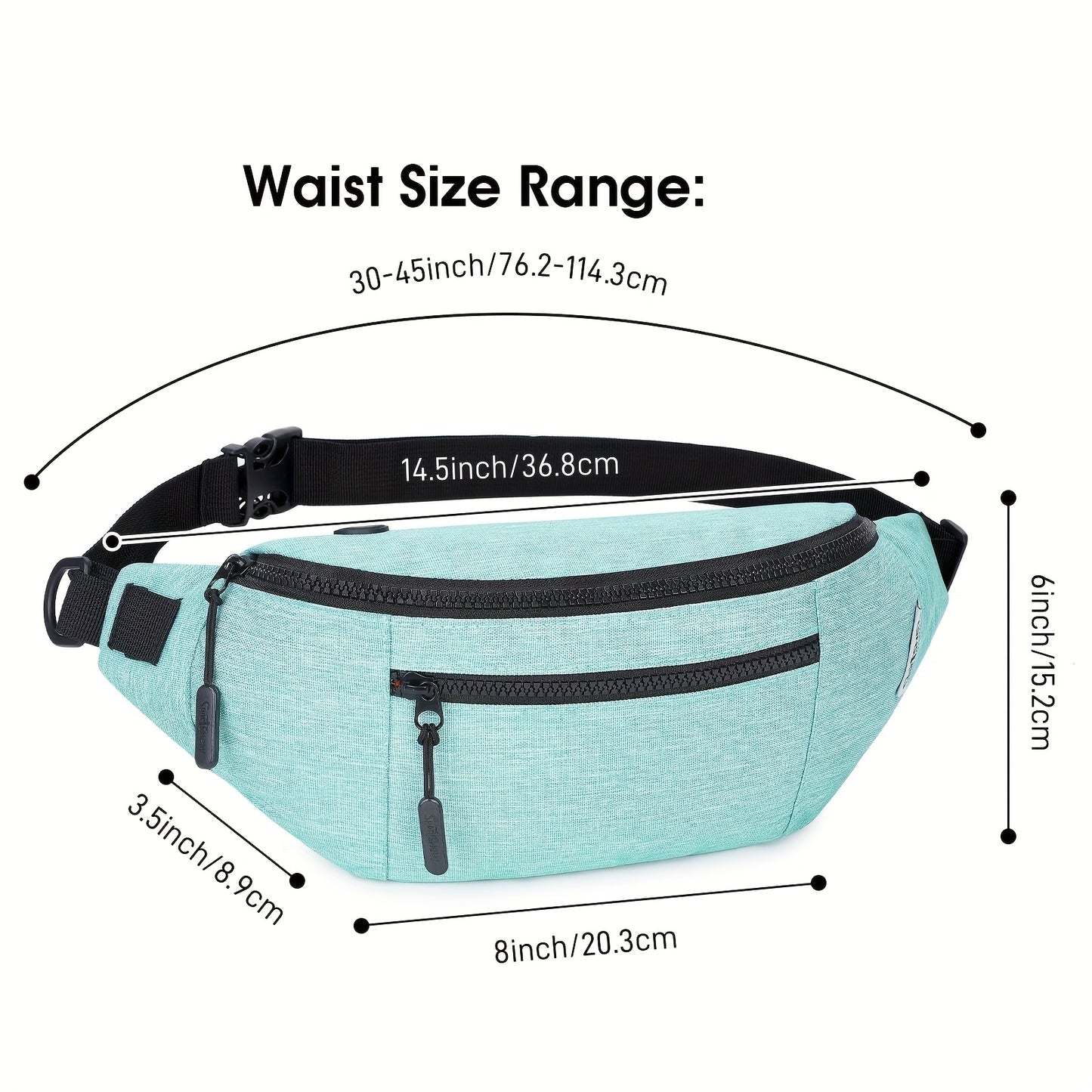 Nylon Waist Pack With Zipper Closure And Hands Free Strap
