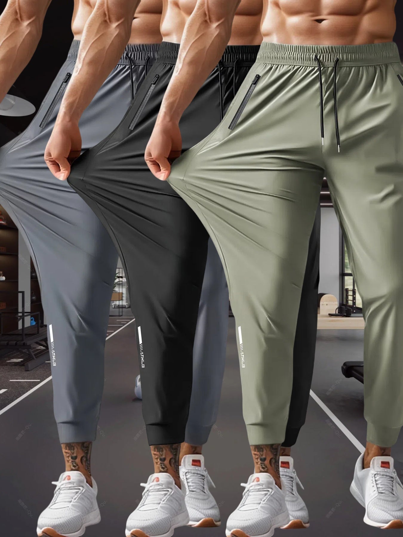 Men's Breathable Stretch Joggers With Zipper Pockets