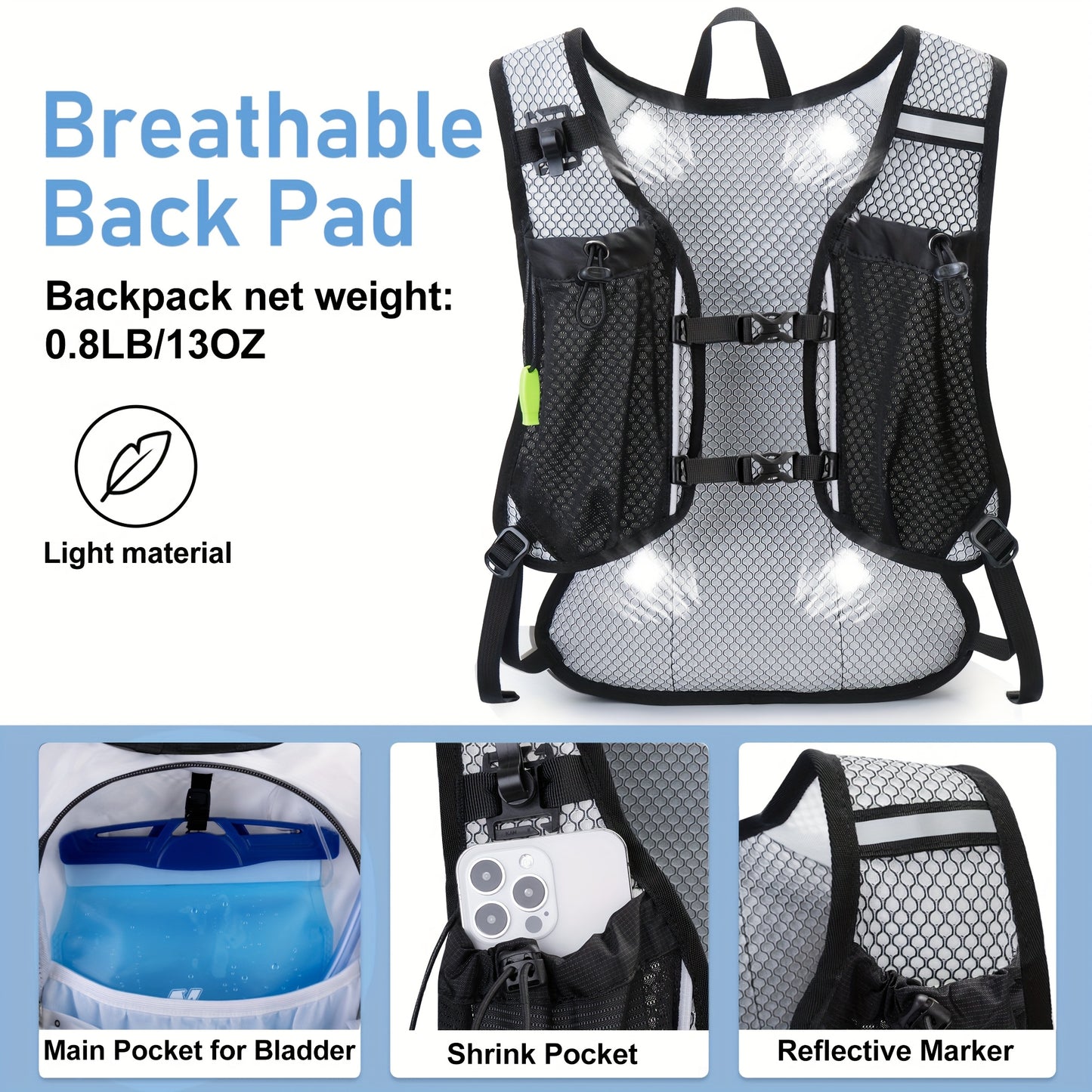 Lightweight Hydration Backpack With 2L Water Bladder