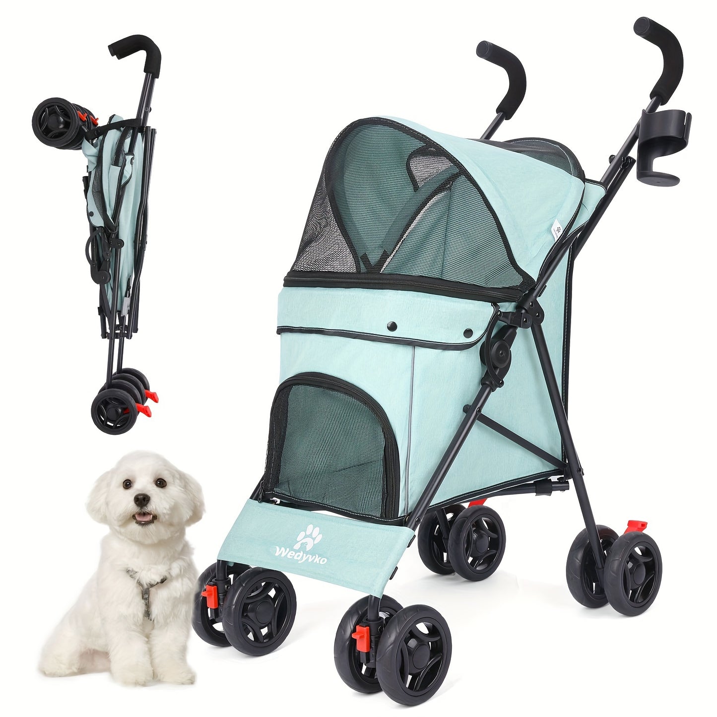 Foldable 4-Wheel Pet Stroller for Small to Medium Cats and Dogs