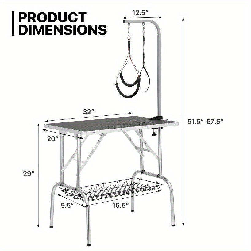 32 Inch Heavy-Duty Folding Dog Grooming Table With Arm