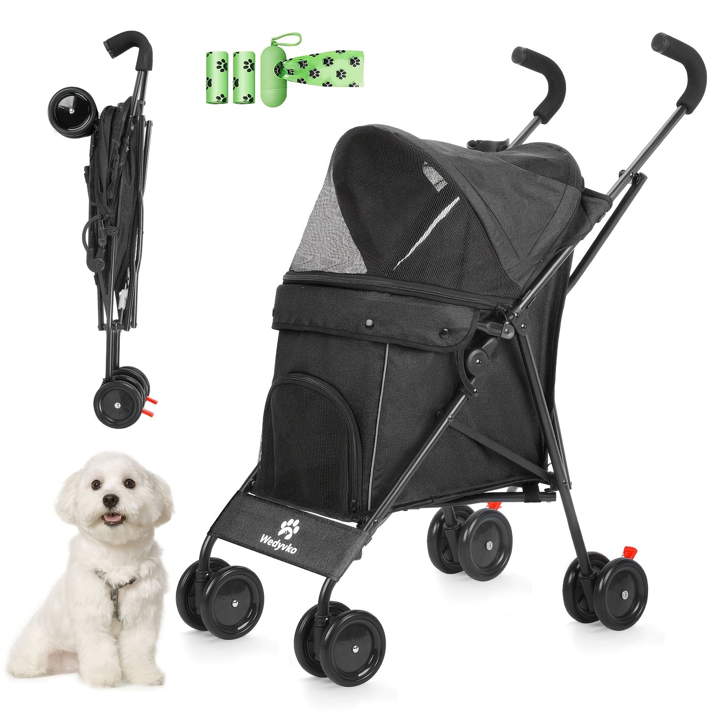 Foldable 4-Wheel Pet Stroller for Small to Medium Cats and Dogs