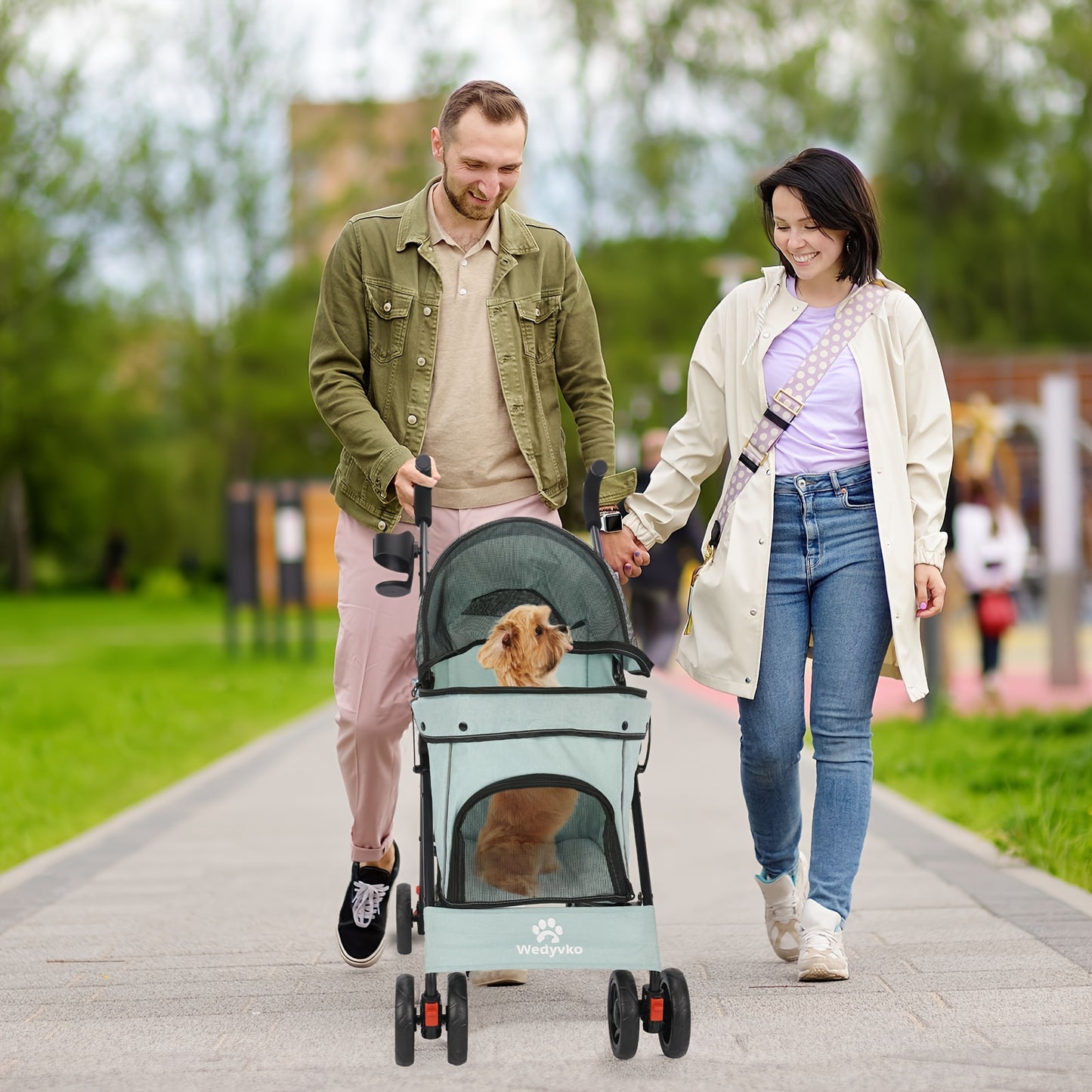 Foldable 4-Wheel Pet Stroller for Small to Medium Cats and Dogs