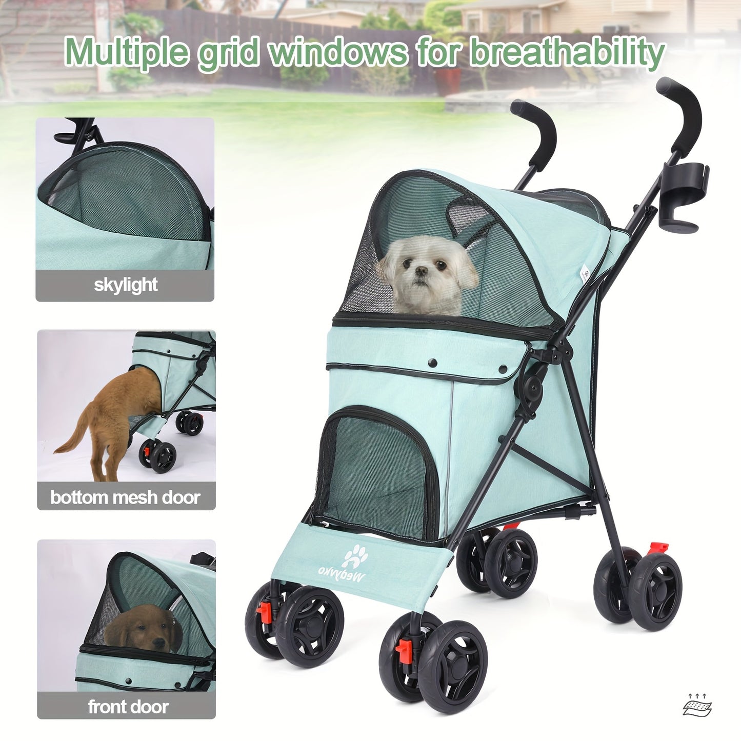 Foldable 4-Wheel Pet Stroller for Small to Medium Cats and Dogs