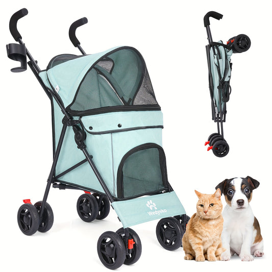 Foldable 4-Wheel Pet Stroller for Small to Medium Cats and Dogs