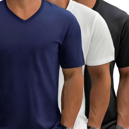 3pcs Men's Casual Sports V-neck T-shirt