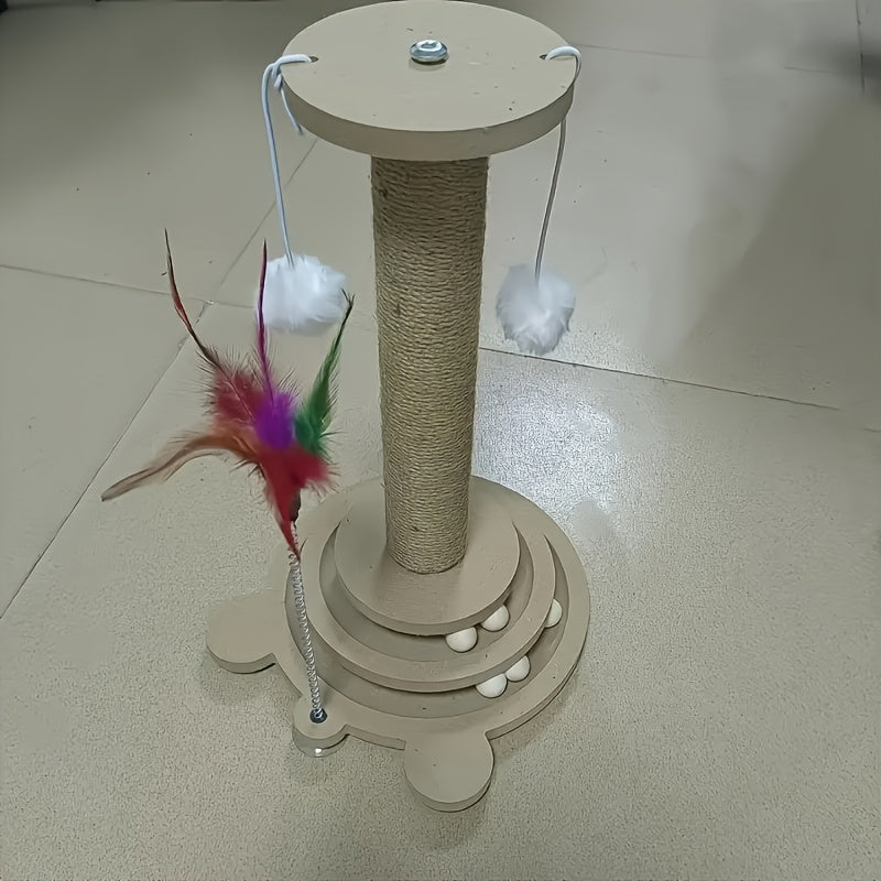 Interactive Cat Scratching Post Tower With Jute Ball Track