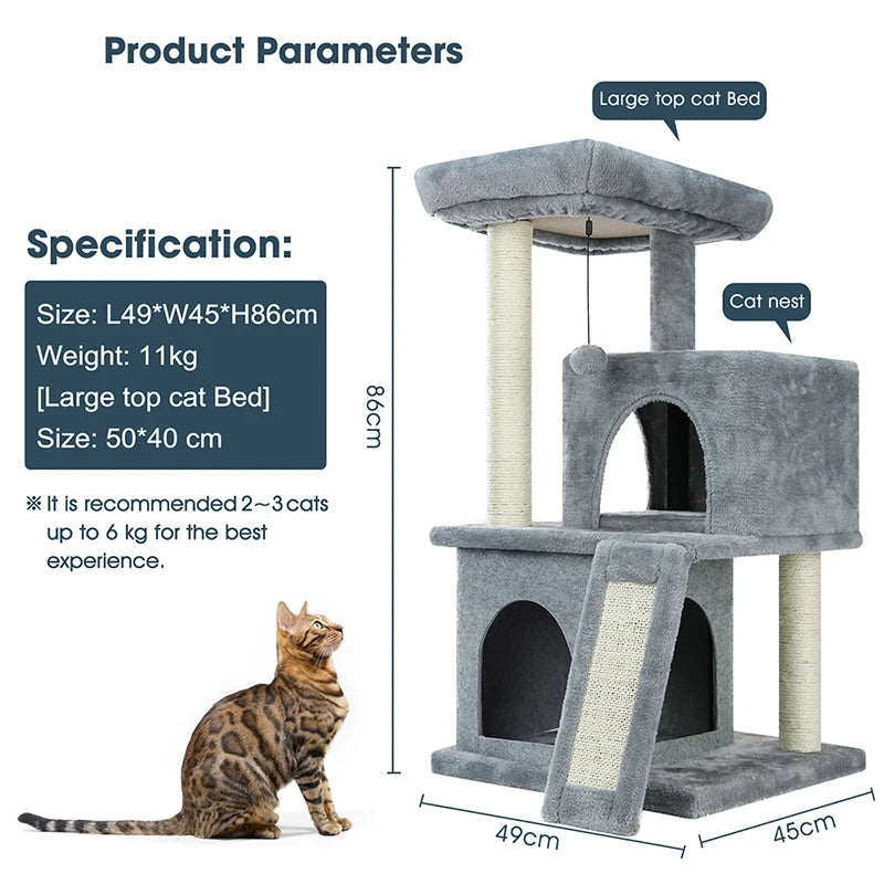 Small Cat House with Cat Scratcher Toys and Climbing Frame