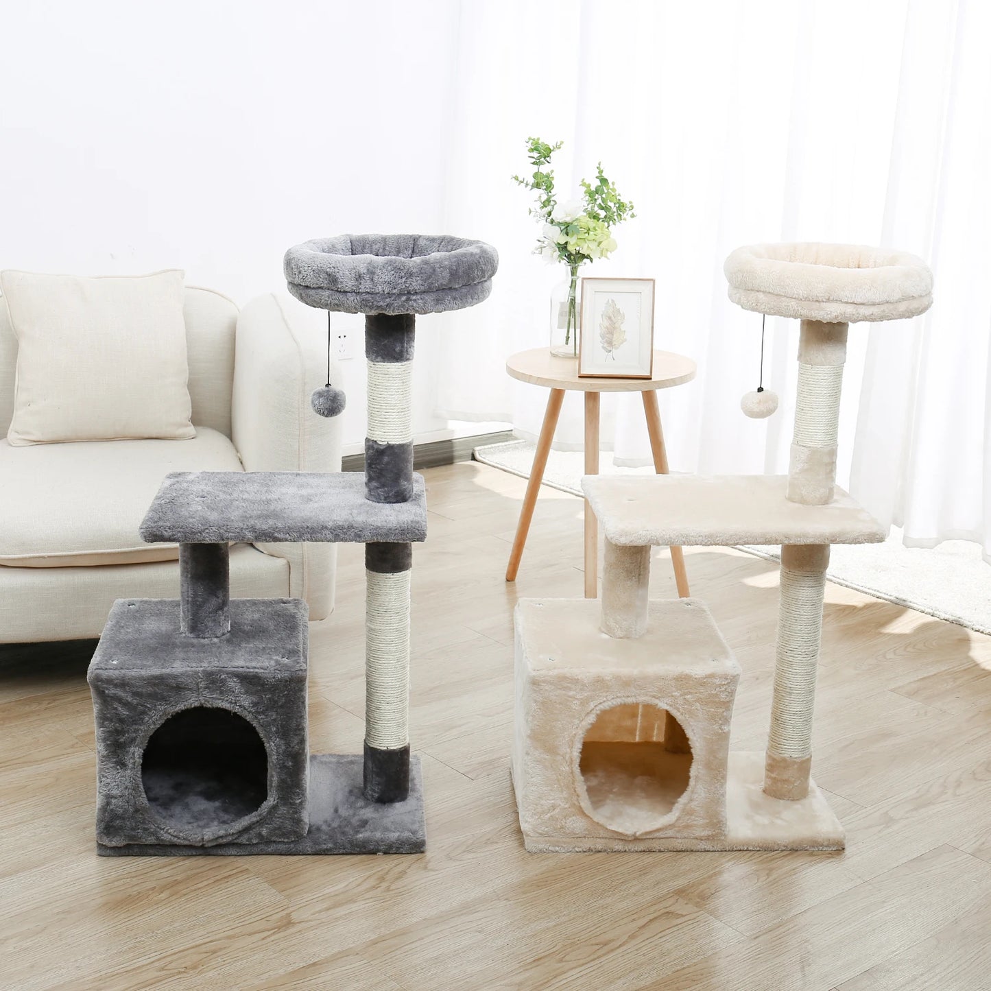 Small Cat House with Cat Scratcher Toys and Climbing Frame