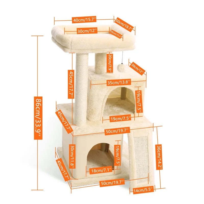 Small Cat House with Cat Scratcher Toys and Climbing Frame