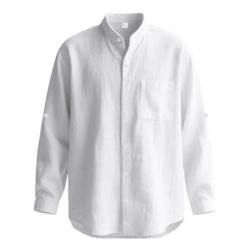 Mens Linen Button Down Long Sleeve Shirt Relaxed Fit