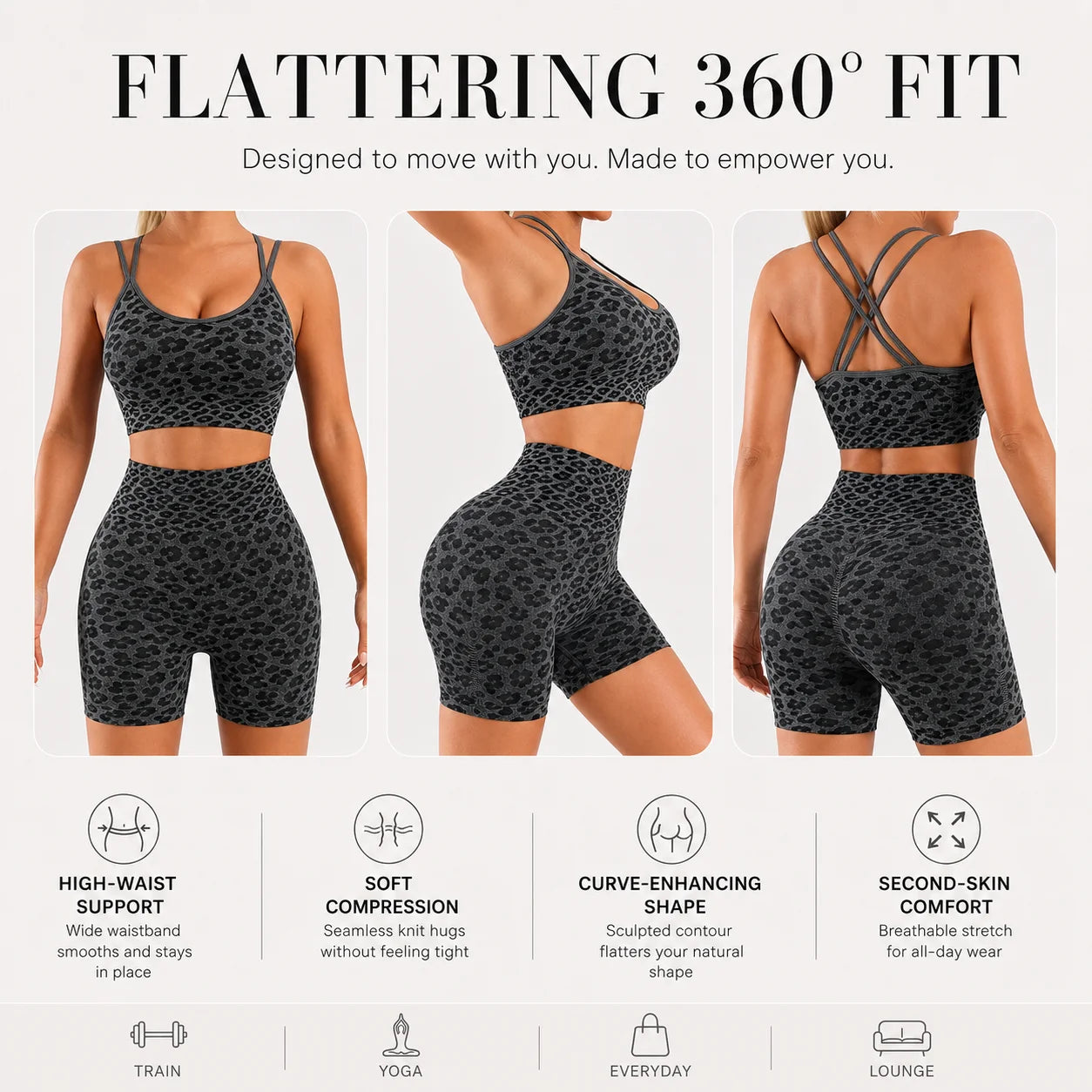 Leopard Print Women's 2 Piece Workout Set With Crop Tank