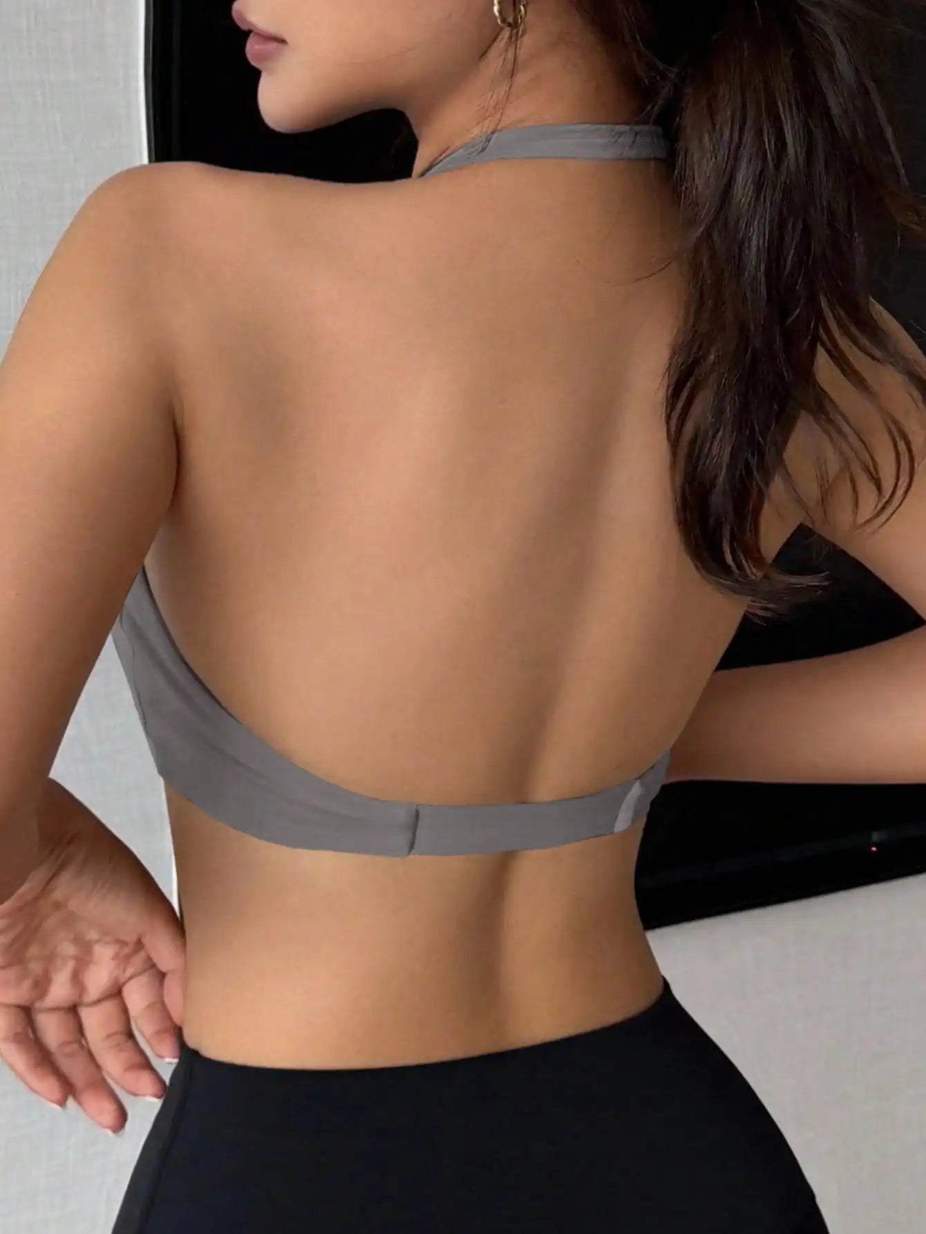 Womens Halter Twist Front Yoga Sports Bra With Gather Detailing