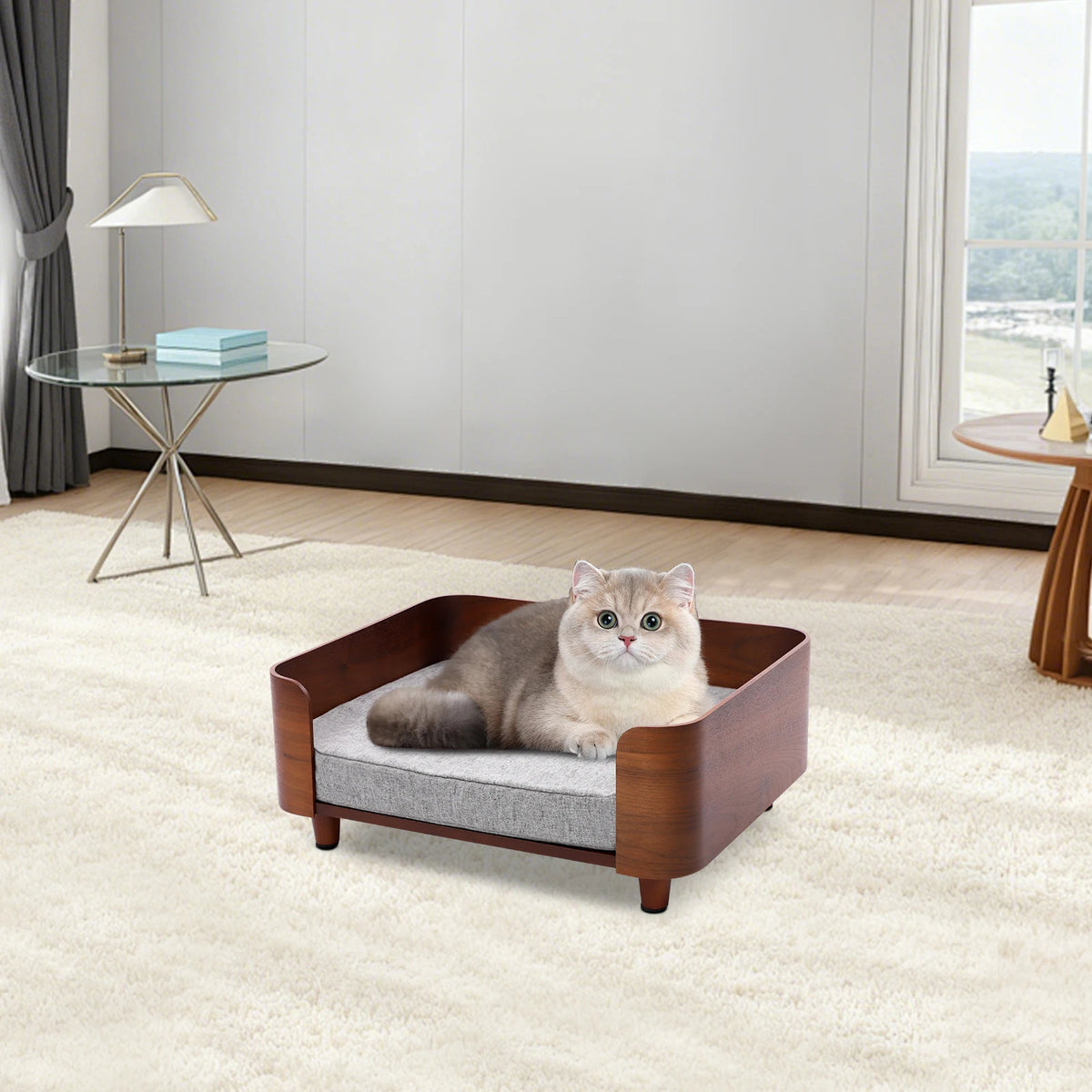 Small Dogs or Cats Elevated Pet Sofa Bed  with Wood Legs and 1.97in Cushion