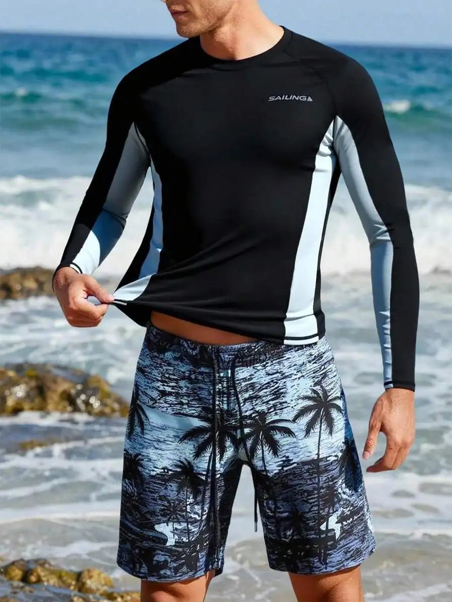 Men's Long Sleeve Rash Guard And Swim Shorts For Surfing