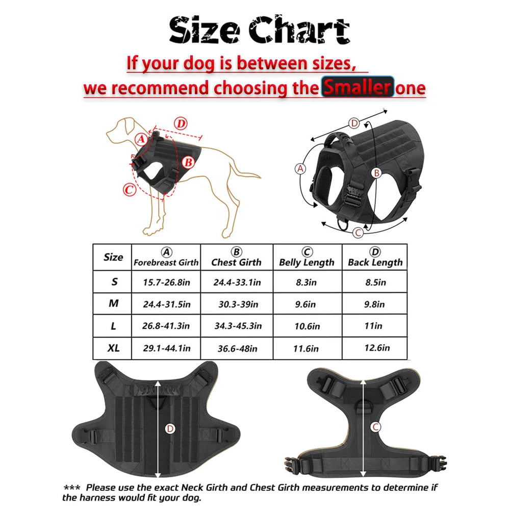 Tactical Dog Harness Collar Leash with Pouches For Medium & Large Dogs