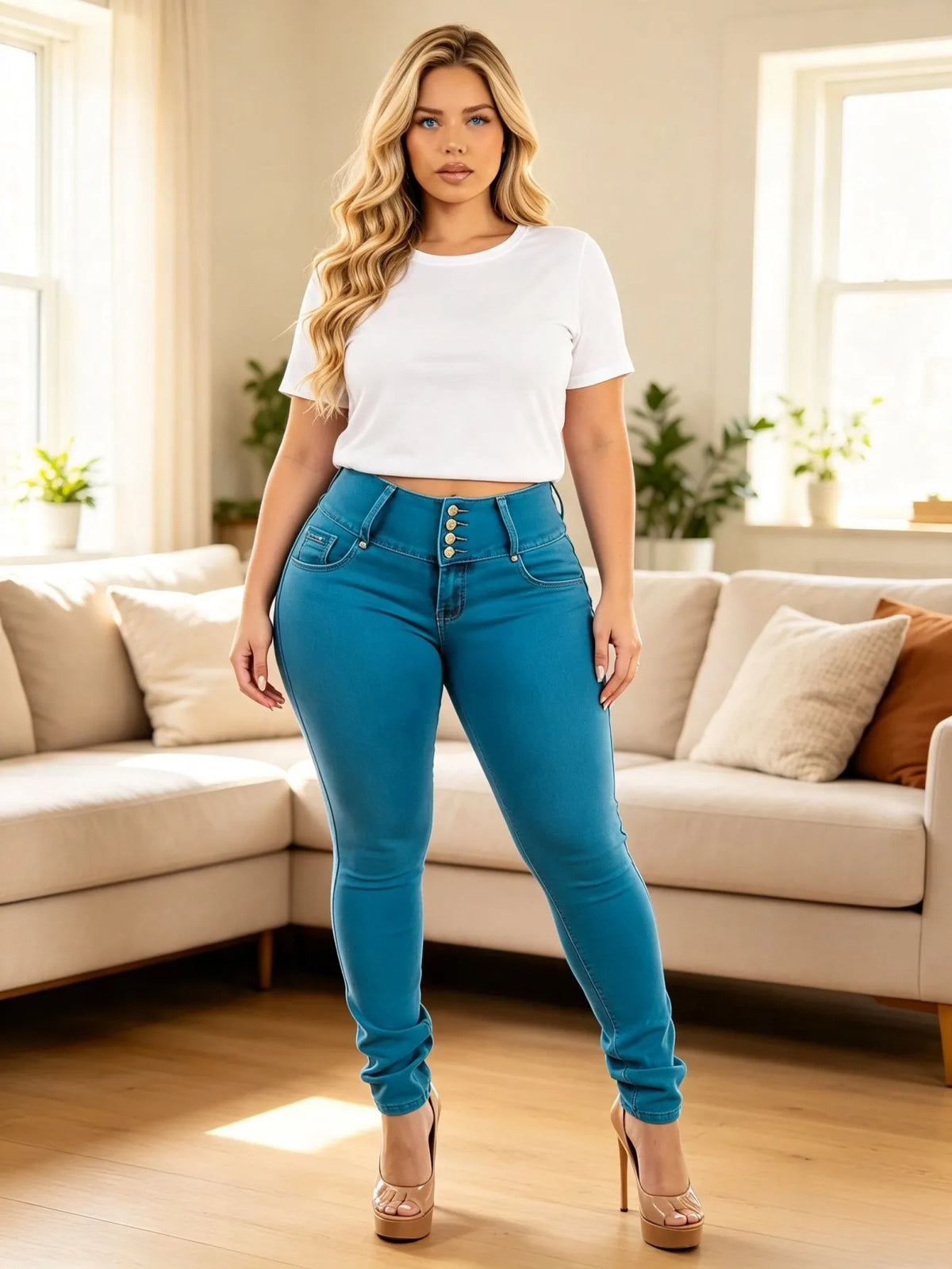 Women's High Waist Tummy Control Stretch Skinny Jeans