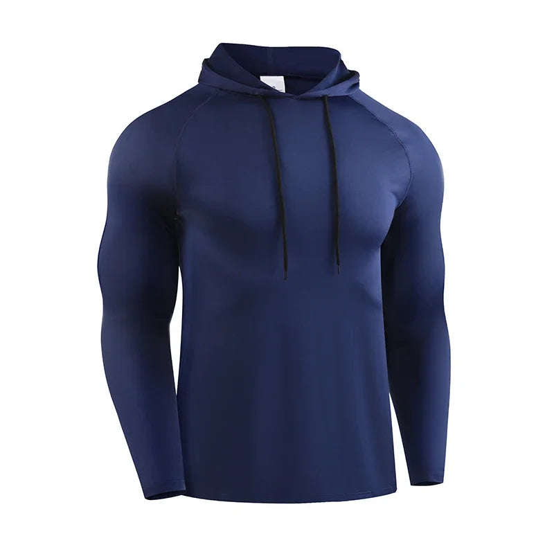 Mens Fitness Hooded T Shirt Polyester Training Top