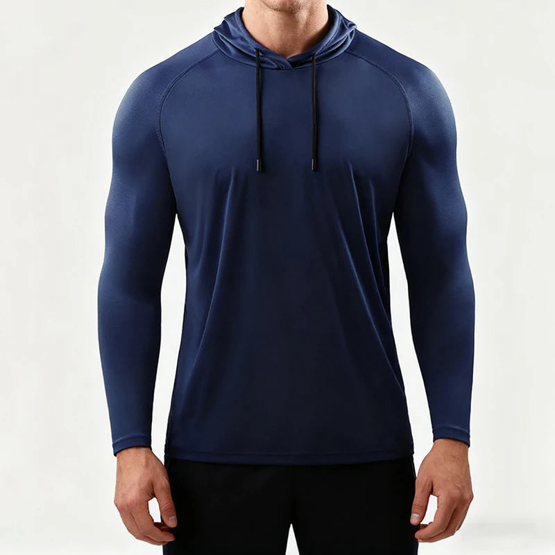 Mens Fitness Hooded T Shirt Polyester Training Top