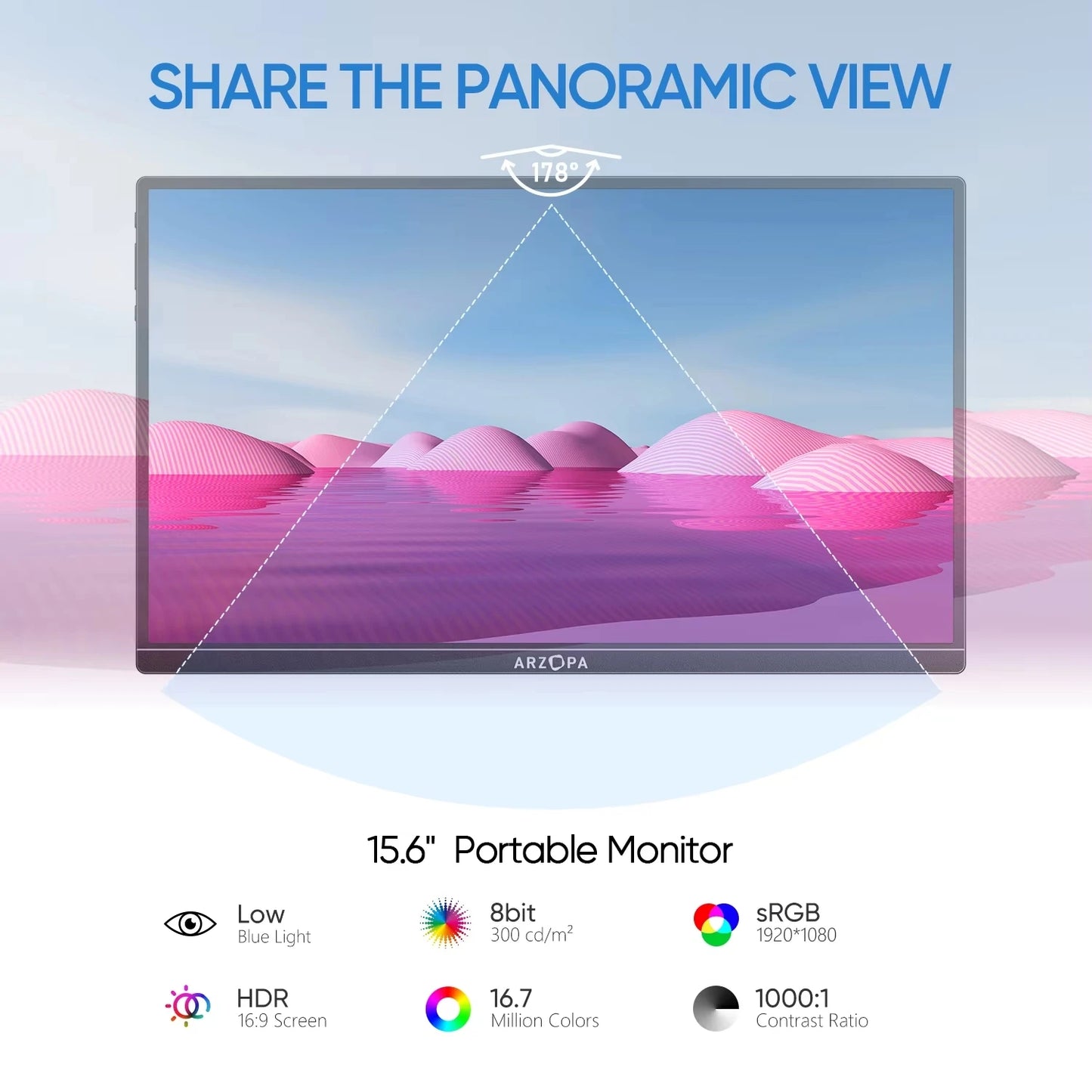 Arzopa Type C Portable Monitor IPS 1080P USB C Mini HDMI External Second Screen