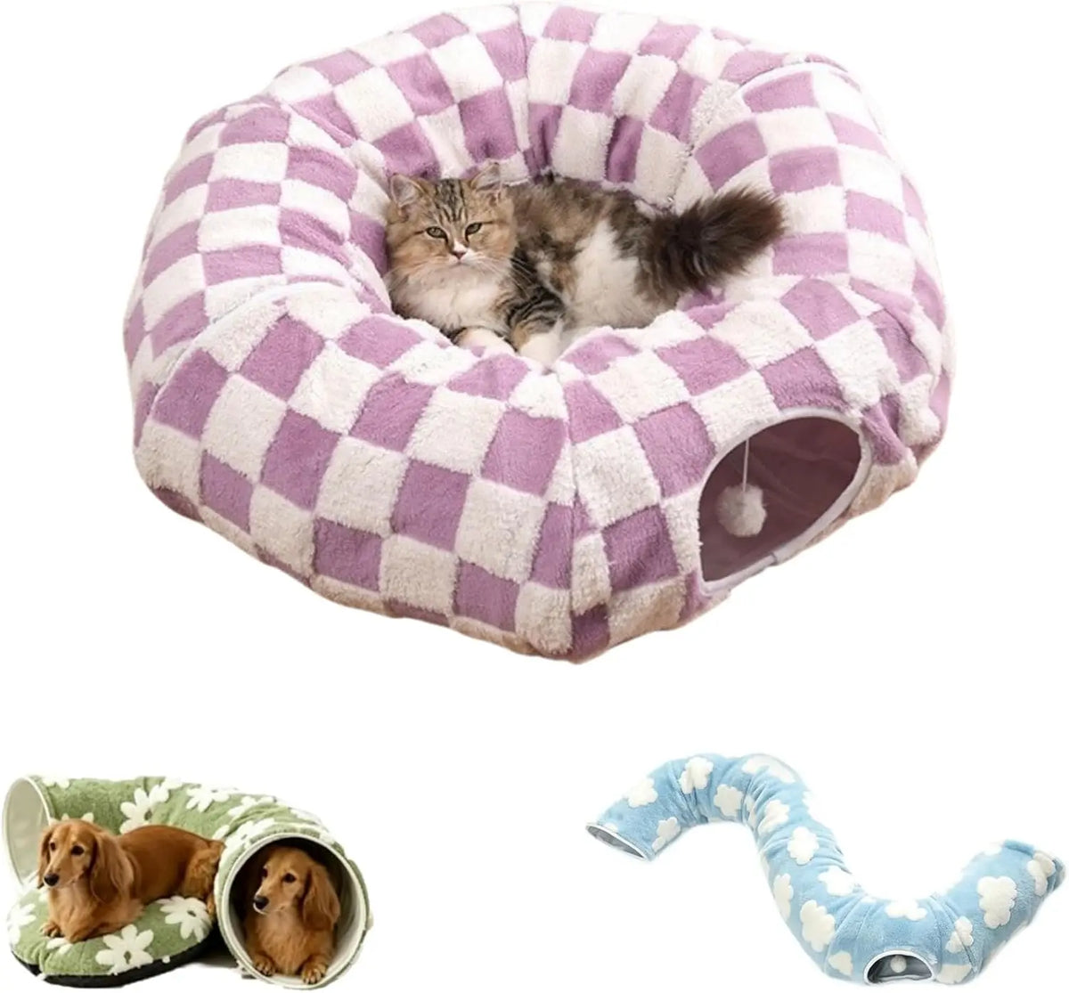 Cat Plush Foldable Tunnel Bed for Cozy Indoor Playtime