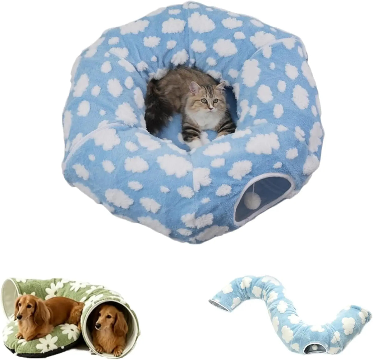 Cat Plush Foldable Tunnel Bed for Cozy Indoor Playtime