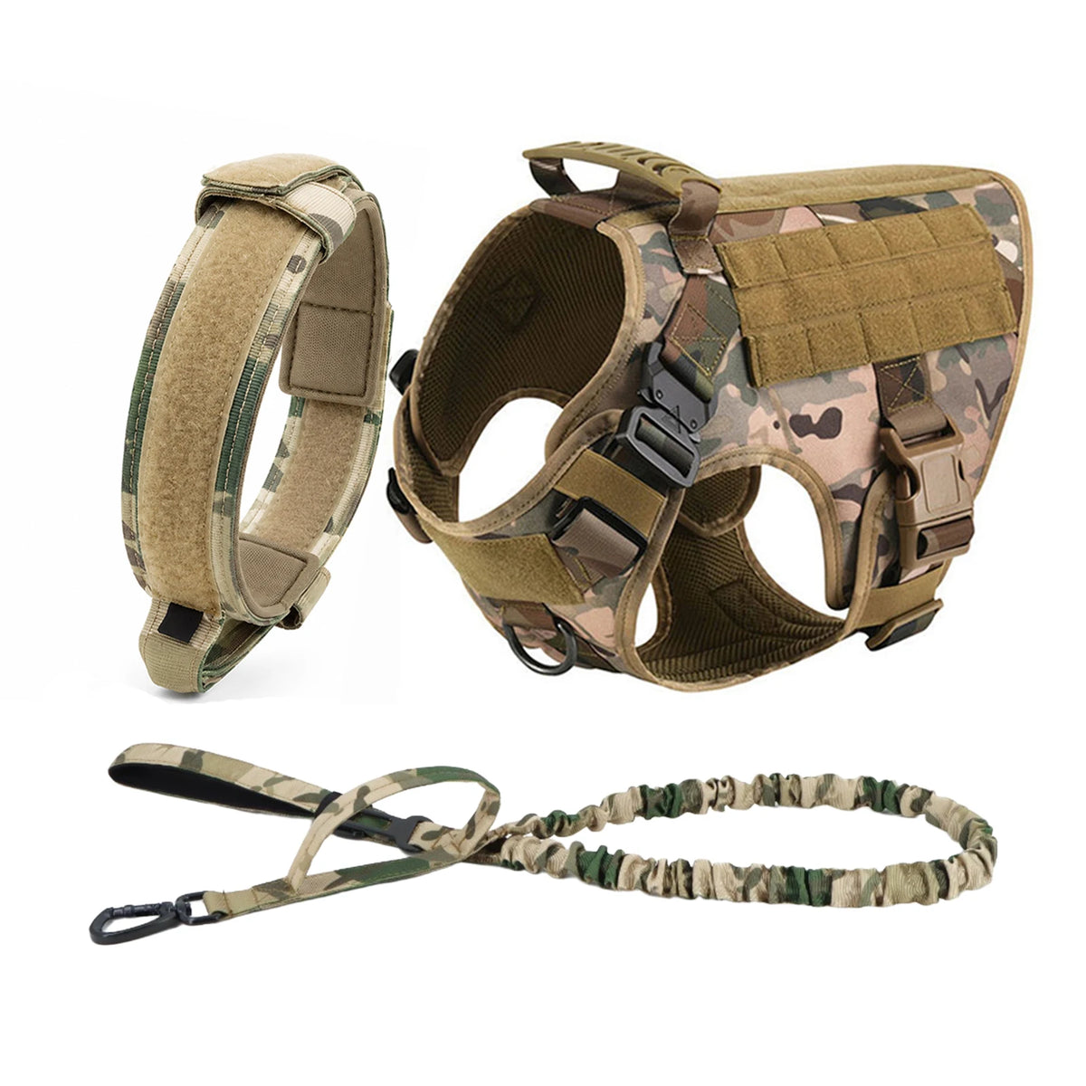 Tactical Dog Harness Collar Leash with Pouches For Medium & Large Dogs