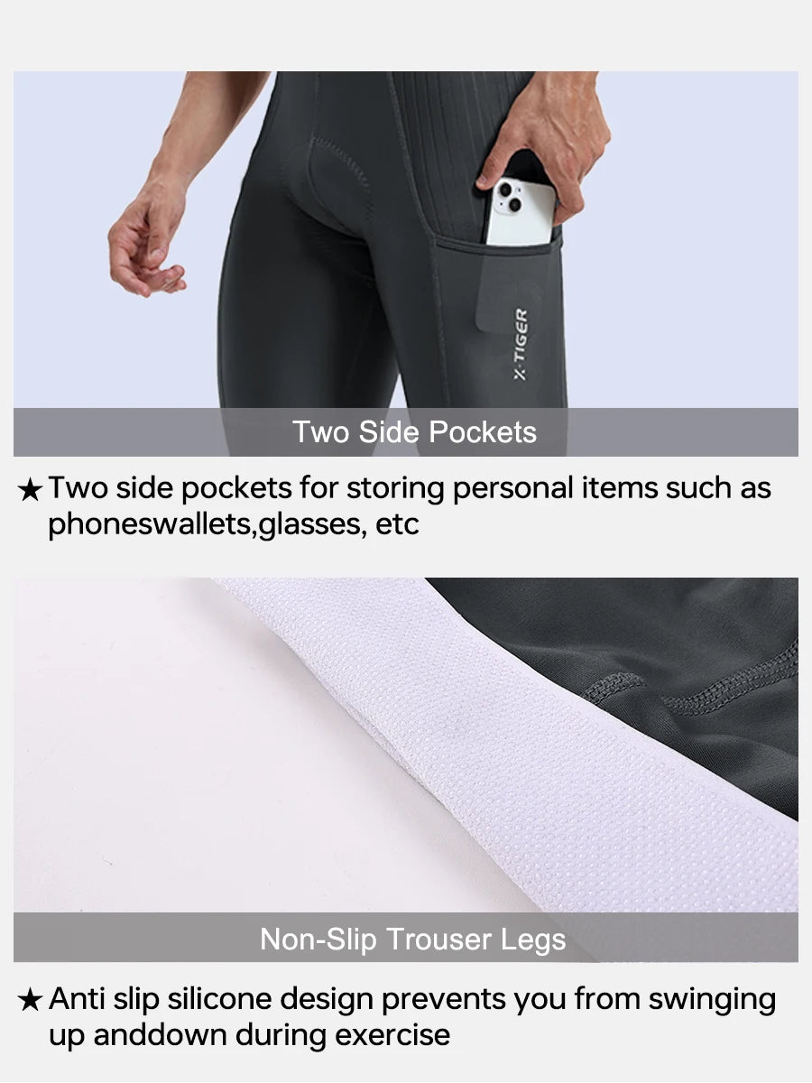 Men's Cycling Bib Pants Anti Slip Leg Grips Padded