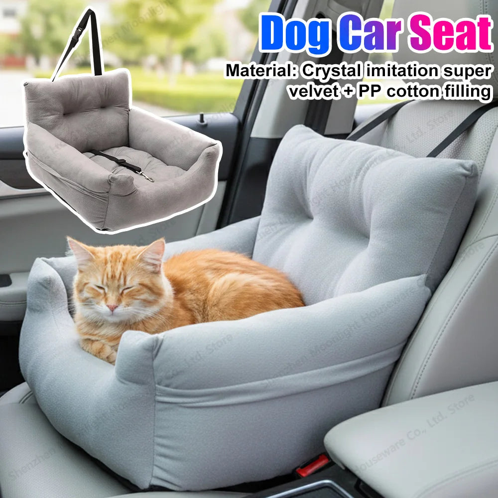 Soft Plush Car Seat Bed With Safety Leash For Pets