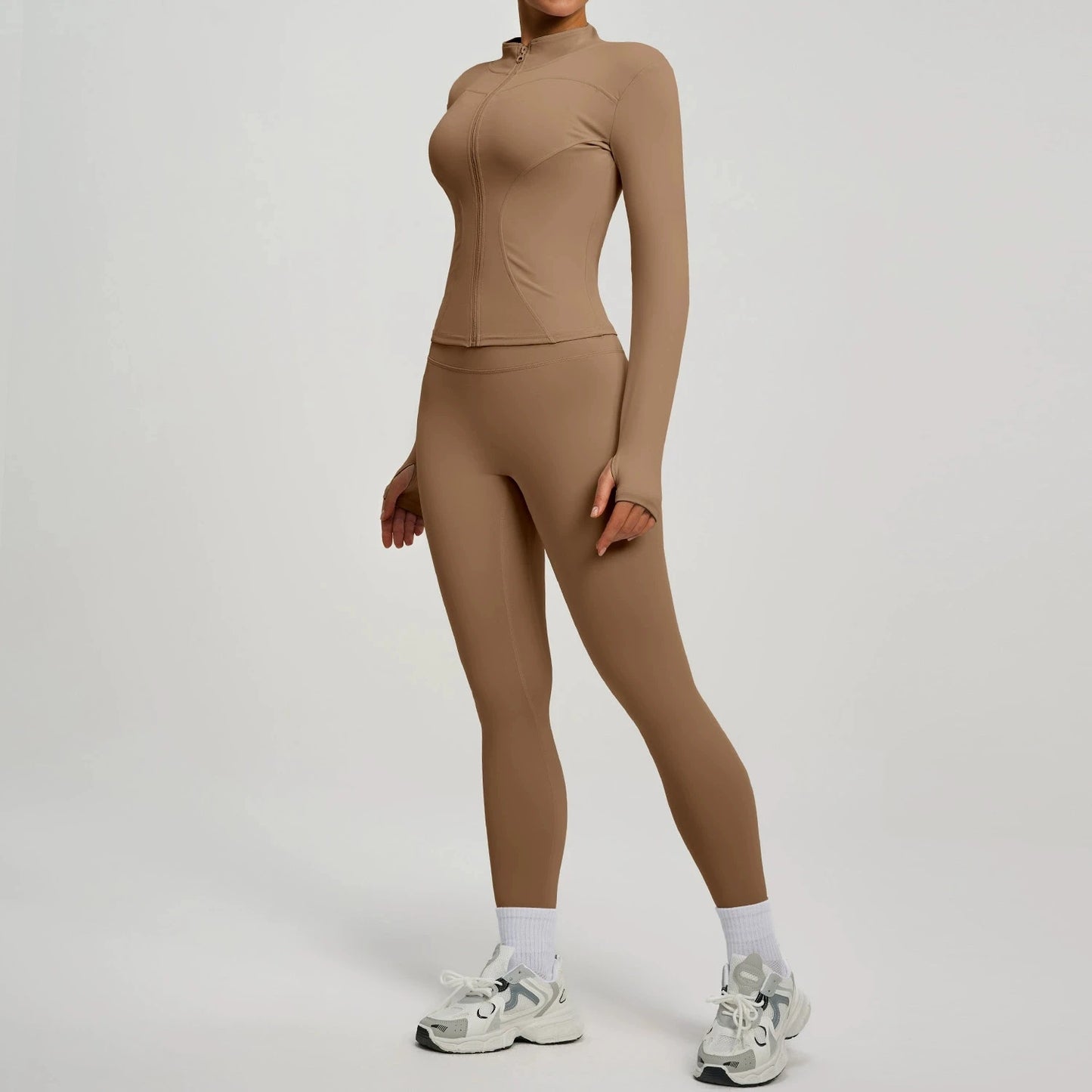 Women's 2Pcs Zipper Long Sleeve Top And Leggings Set